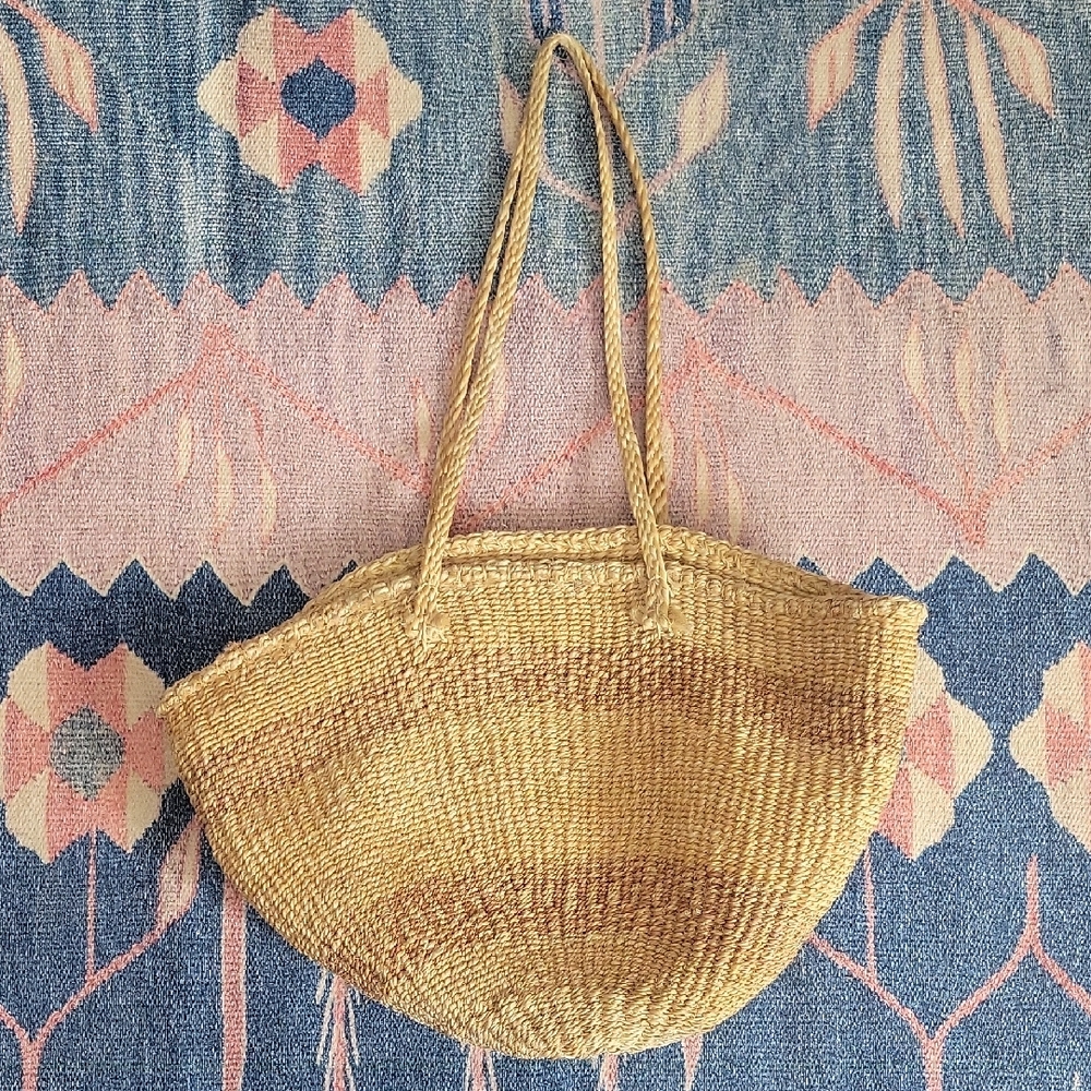 Handwoven Tan Straw Tote Bag